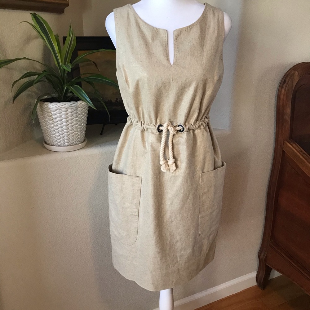 Maeve Anthropologie gold shimmer linen dress 0 EUC